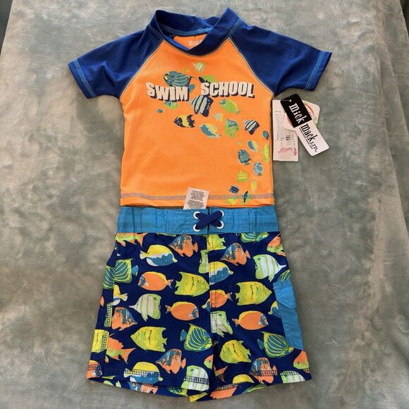 Mick Mack LTD 2-piece‎ Swim Short Set Boys Toddler 12 Months Swim School Fish - Picture 1 of 6